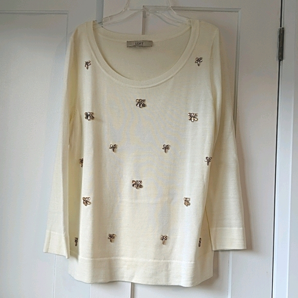 LOFT white sweater with rhinestone details - Picture 1 of 3